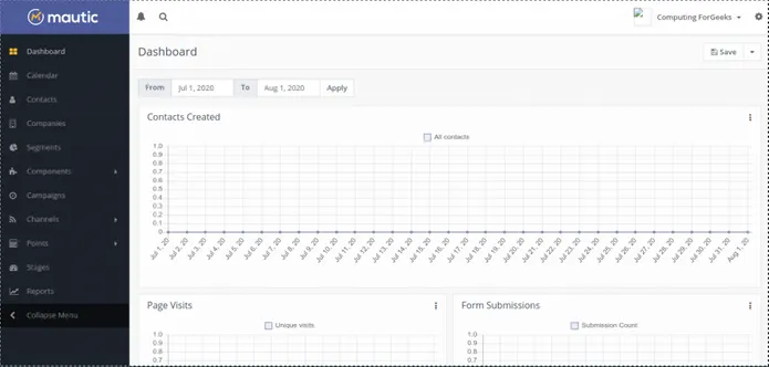 mautic installation 06 dashboard